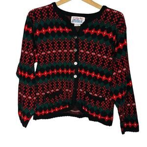 Vintage Tally Ho Christmas Red Long Sleeve Button Front Cardigan Size M